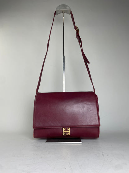 Vintage Givenchy Leather Shoulder Bag Burgundy Gold-tone c. 1998