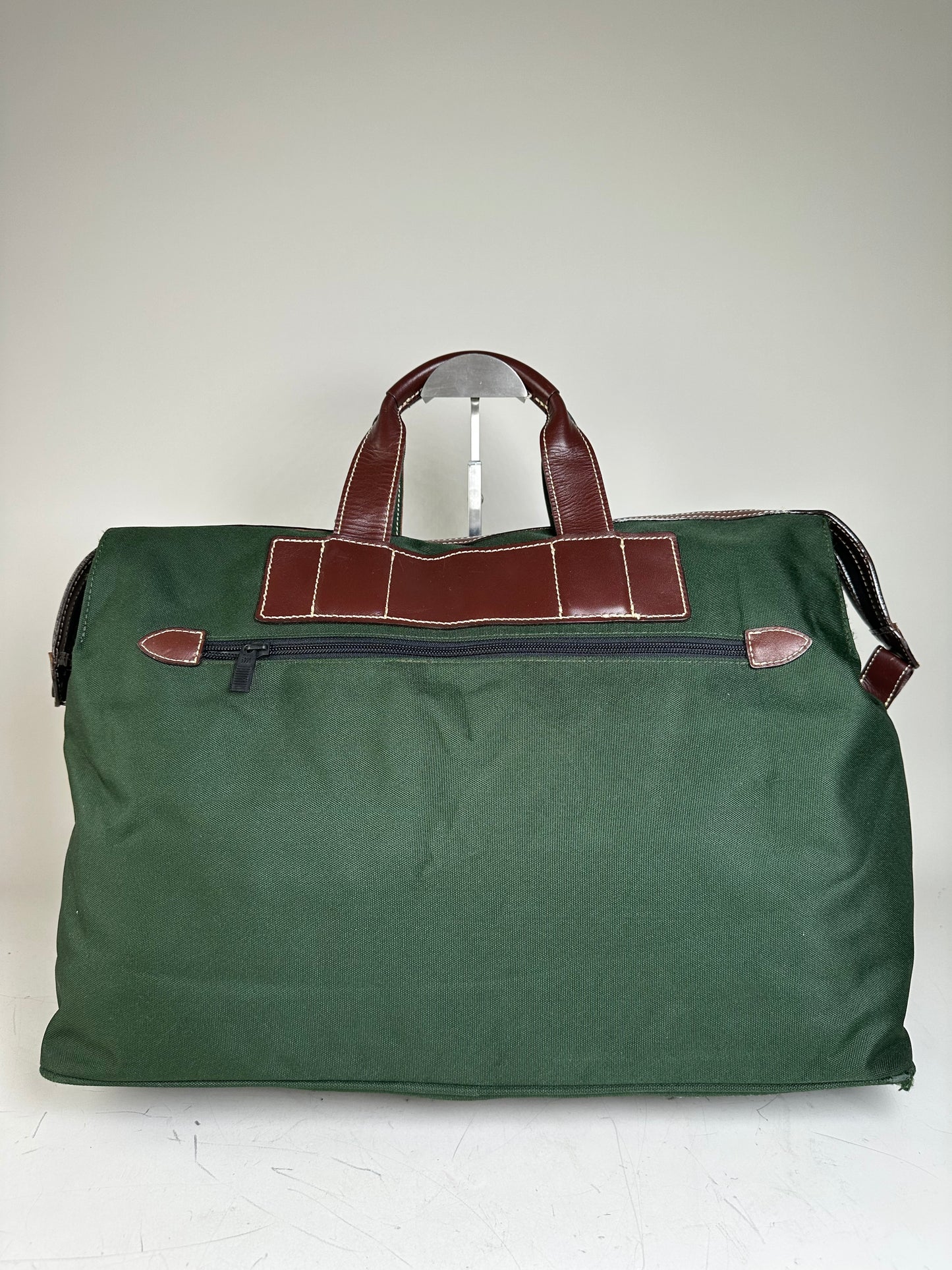Vintage Issey Miyake Canvas Leather Trim Tote Dark Green Brown