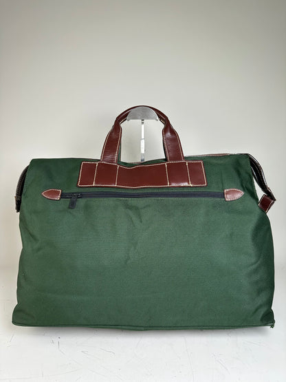 Vintage Issey Miyake Canvas Leather Trim Tote Dark Green Brown