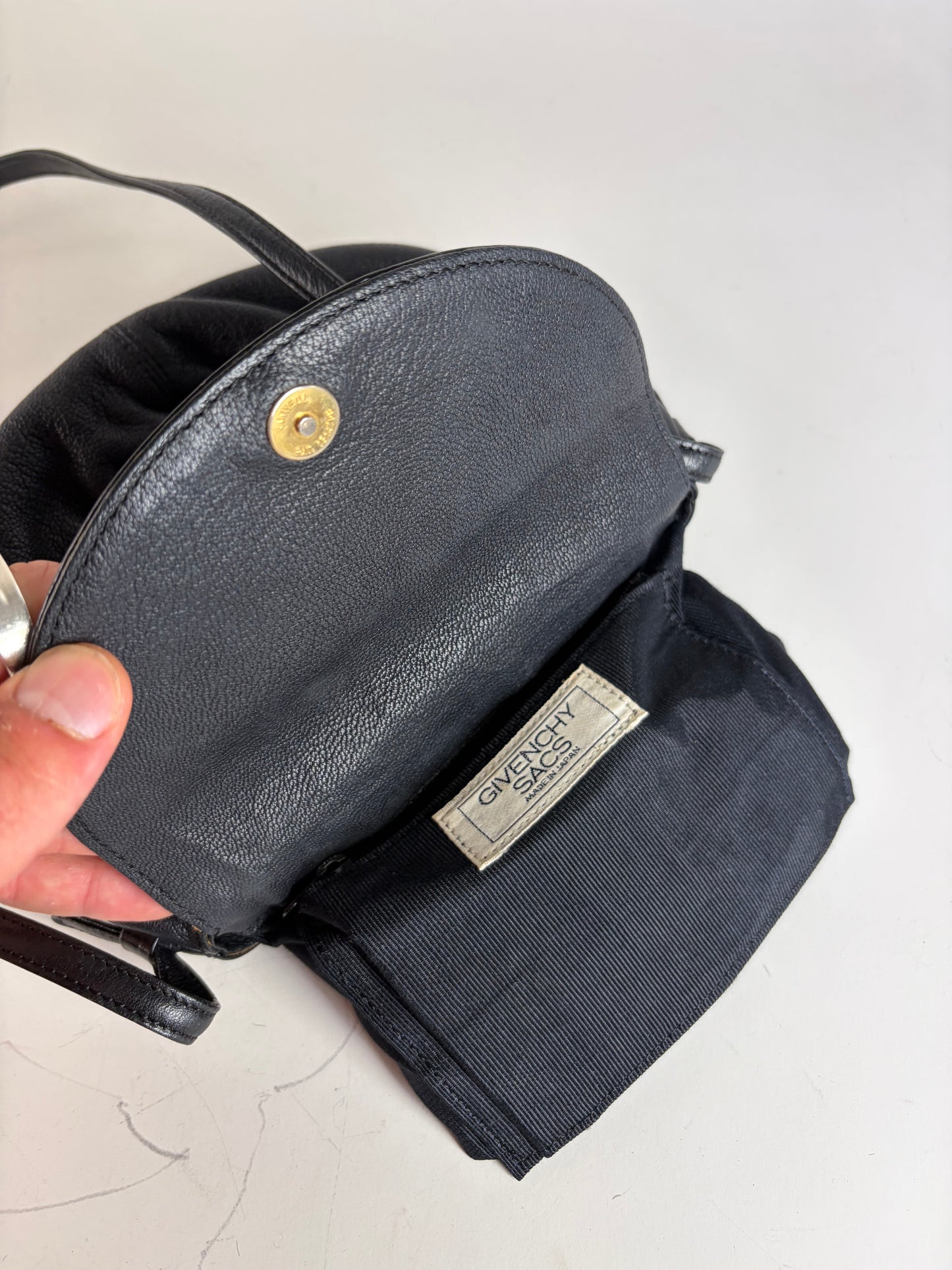 Vintage Givenchy Textured Leather Shoulder Bag Black Gold