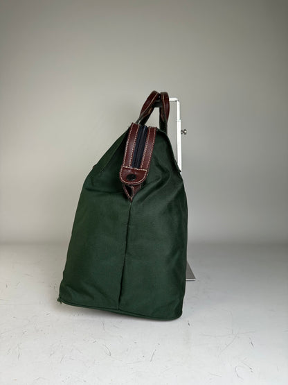 Vintage Issey Miyake Canvas Leather Trim Tote Dark Green Brown