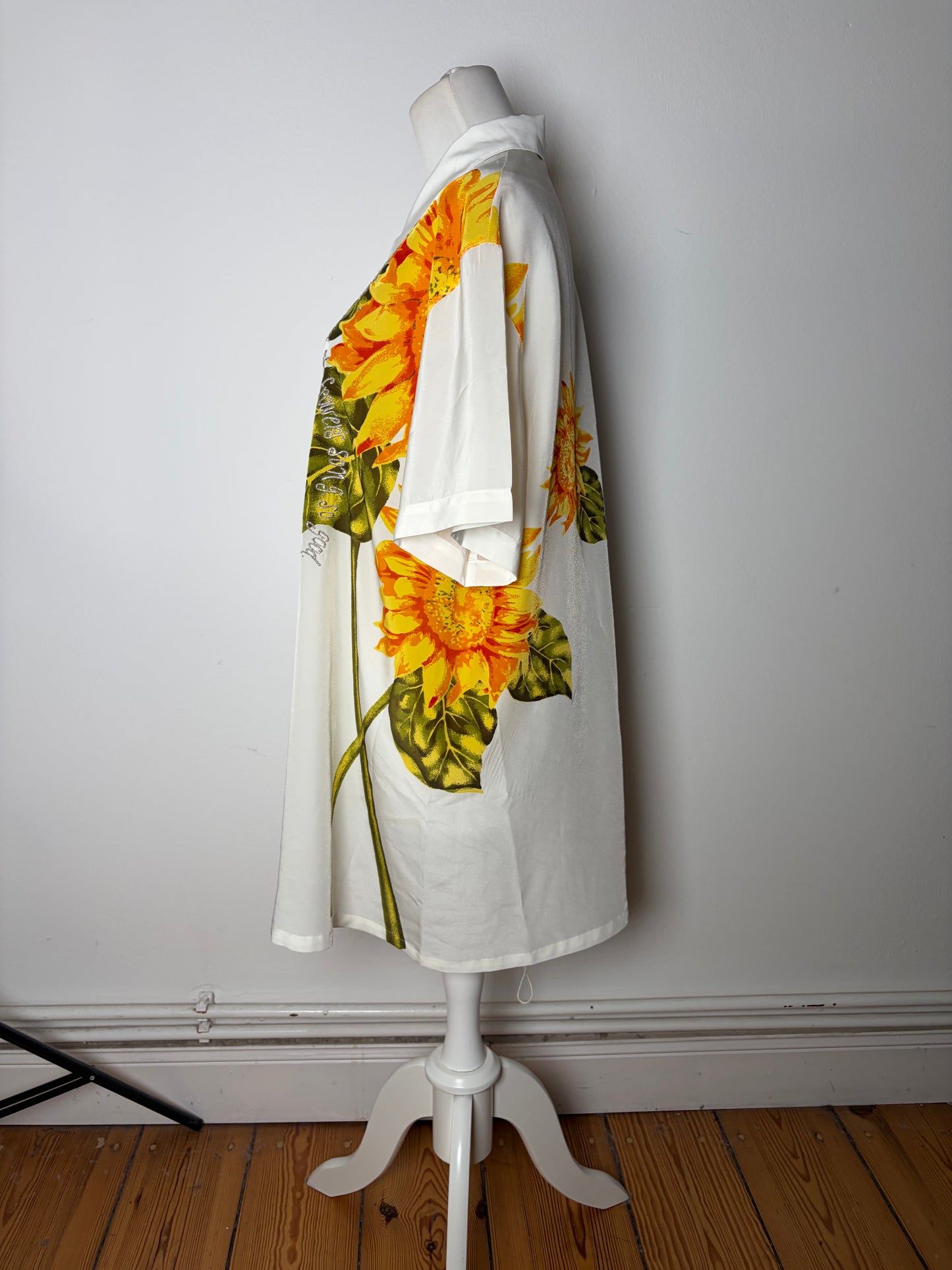 Vintage Kansai Men's Silk Floral Shirt White Yellow Green XL
