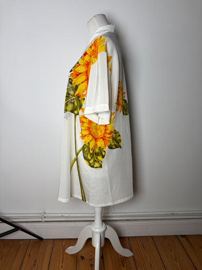 Vintage Kansai Men's Silk Floral Shirt White Yellow Green XL