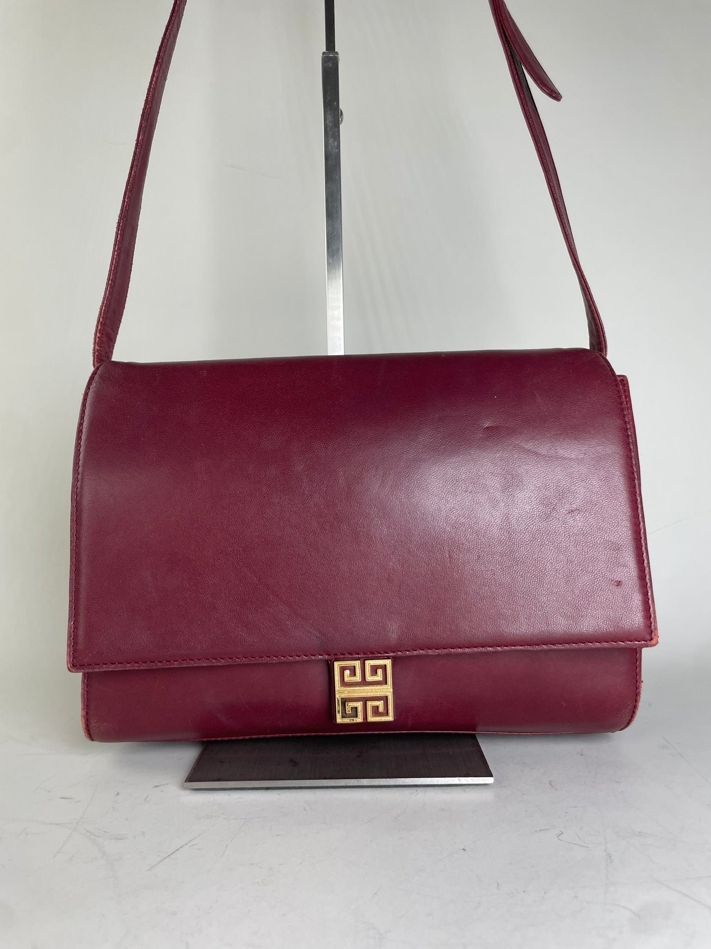 Vintage Givenchy Leather Shoulder Bag Burgundy Gold-tone c. 1998