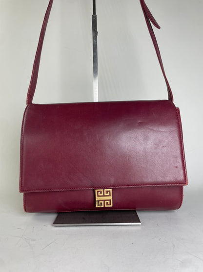 Vintage Givenchy Leather Shoulder Bag Burgundy Gold-tone c. 1998