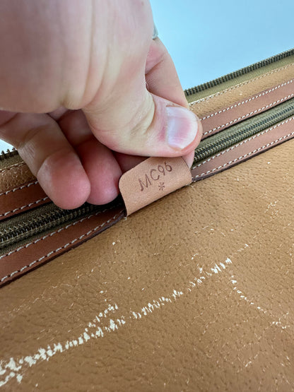 Vintage Celine Paris Triomphe Monogram Leather Clutch Brown