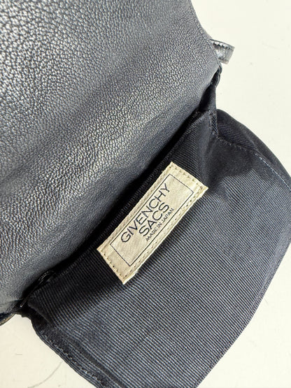 Vintage Givenchy Textured Leather Shoulder Bag Black Gold