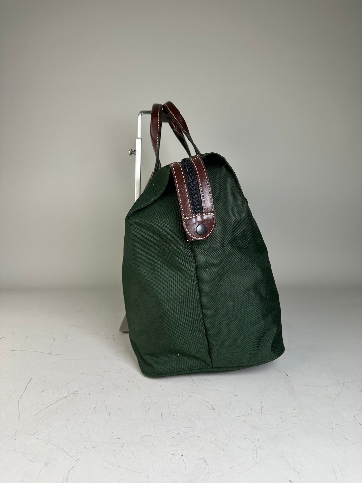 Vintage Issey Miyake Canvas Leather Trim Tote Dark Green Brown