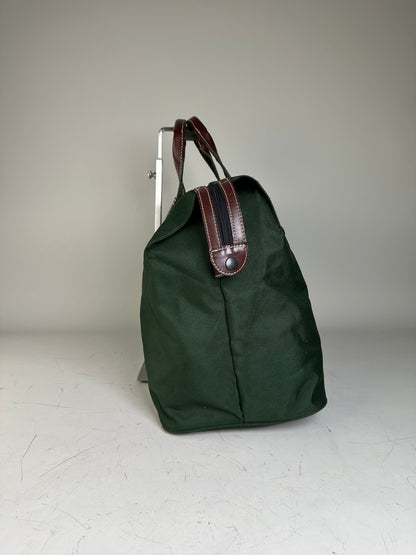 Vintage Issey Miyake Canvas Leather Trim Tote Dark Green Brown
