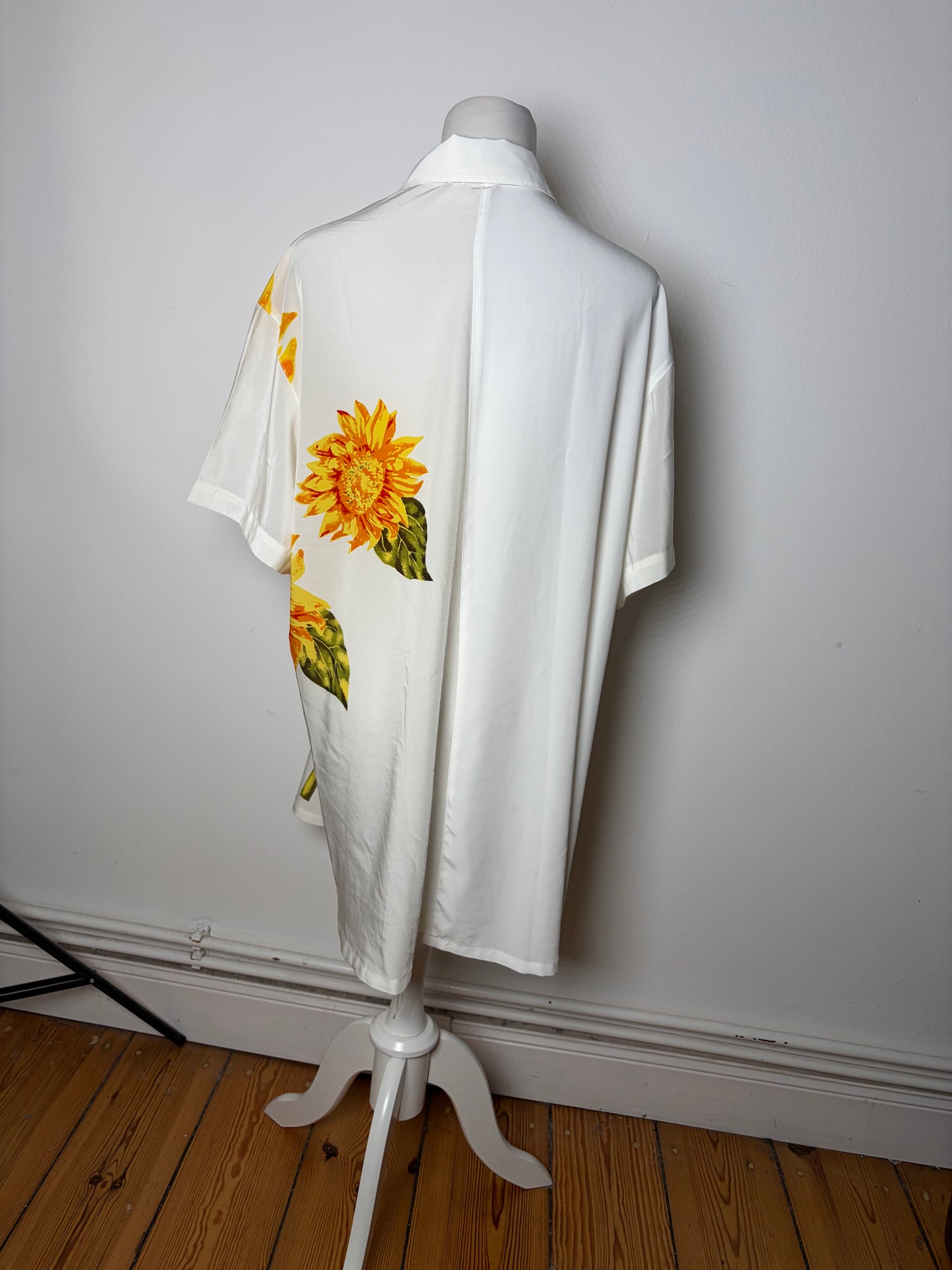Vintage Kansai Men's Silk Floral Shirt White Yellow Green XL