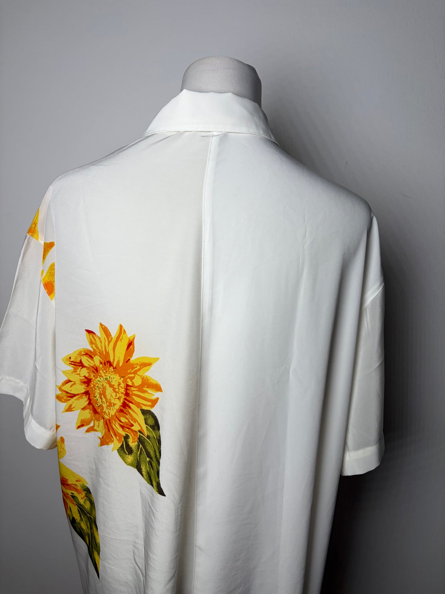 Vintage Kansai Men's Silk Floral Shirt White Yellow Green XL