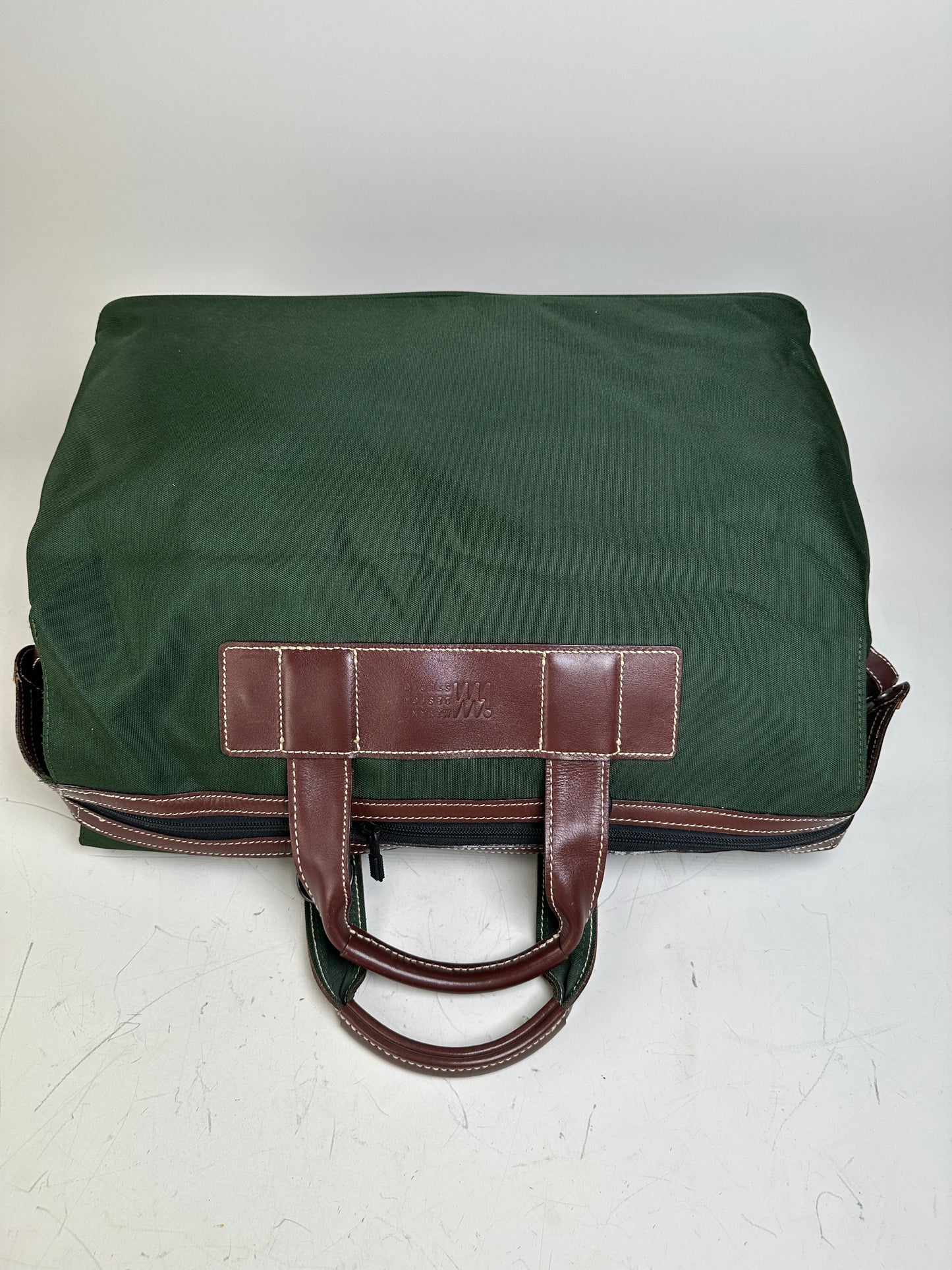 Vintage Issey Miyake Canvas Leather Trim Tote Dark Green Brown