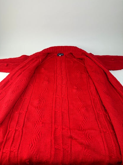 Vintage Chloe Wool Cardigan Dress Red Gold Buttons L