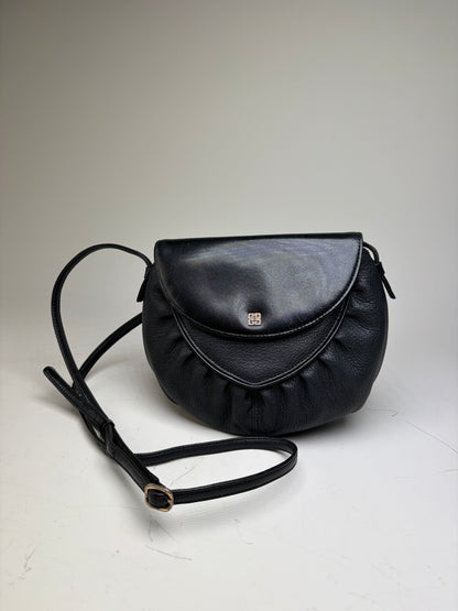 Vintage Givenchy Textured Leather Shoulder Bag Black Gold