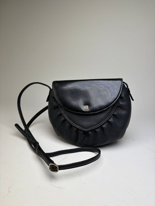 Vintage Givenchy Textured Leather Shoulder Bag Black Gold
