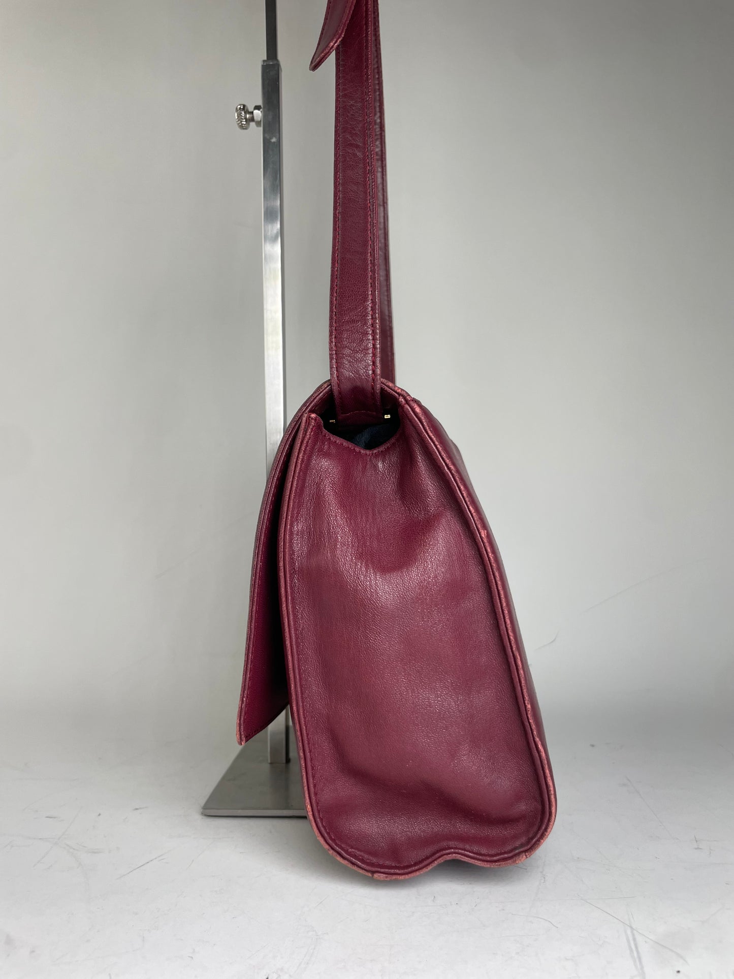 Vintage Givenchy Leather Shoulder Bag Burgundy Gold-tone c. 1998