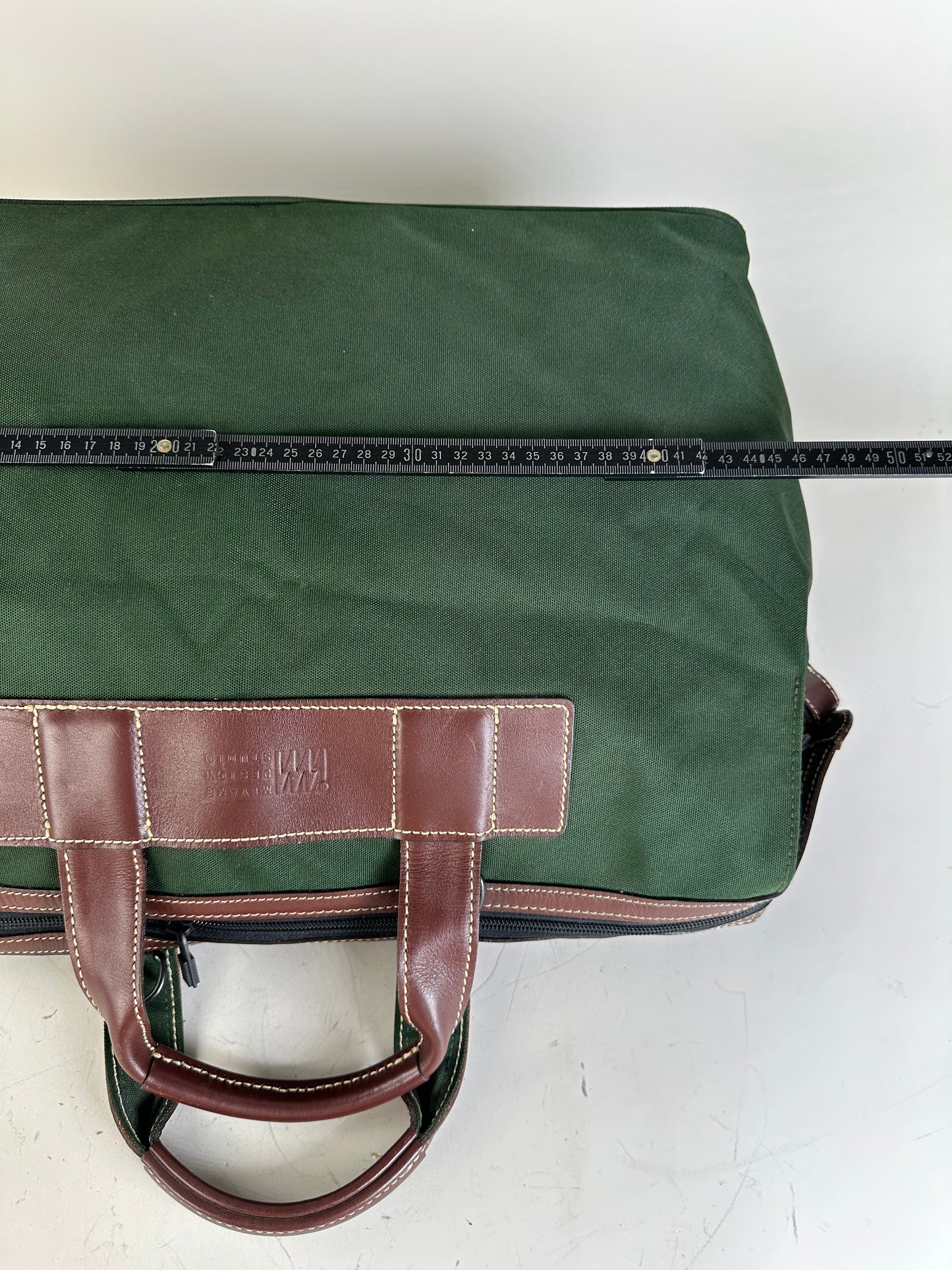 Vintage Issey Miyake Canvas Leather Trim Tote Dark Green Brown