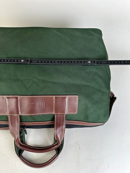 Vintage Issey Miyake Canvas Leather Trim Tote Dark Green Brown