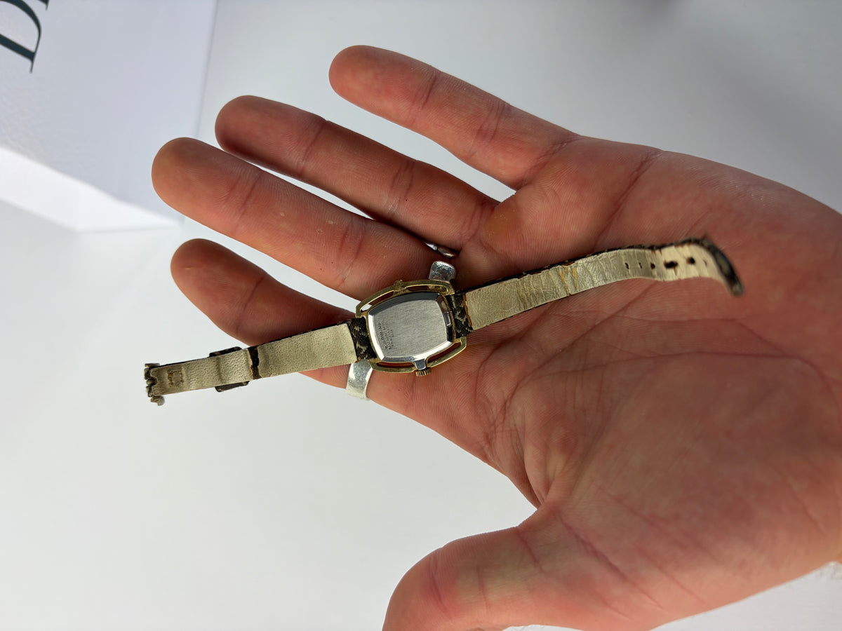 Vintage Dior Oblique Canvas Strap Watch c. Late 1970s Gold Brown