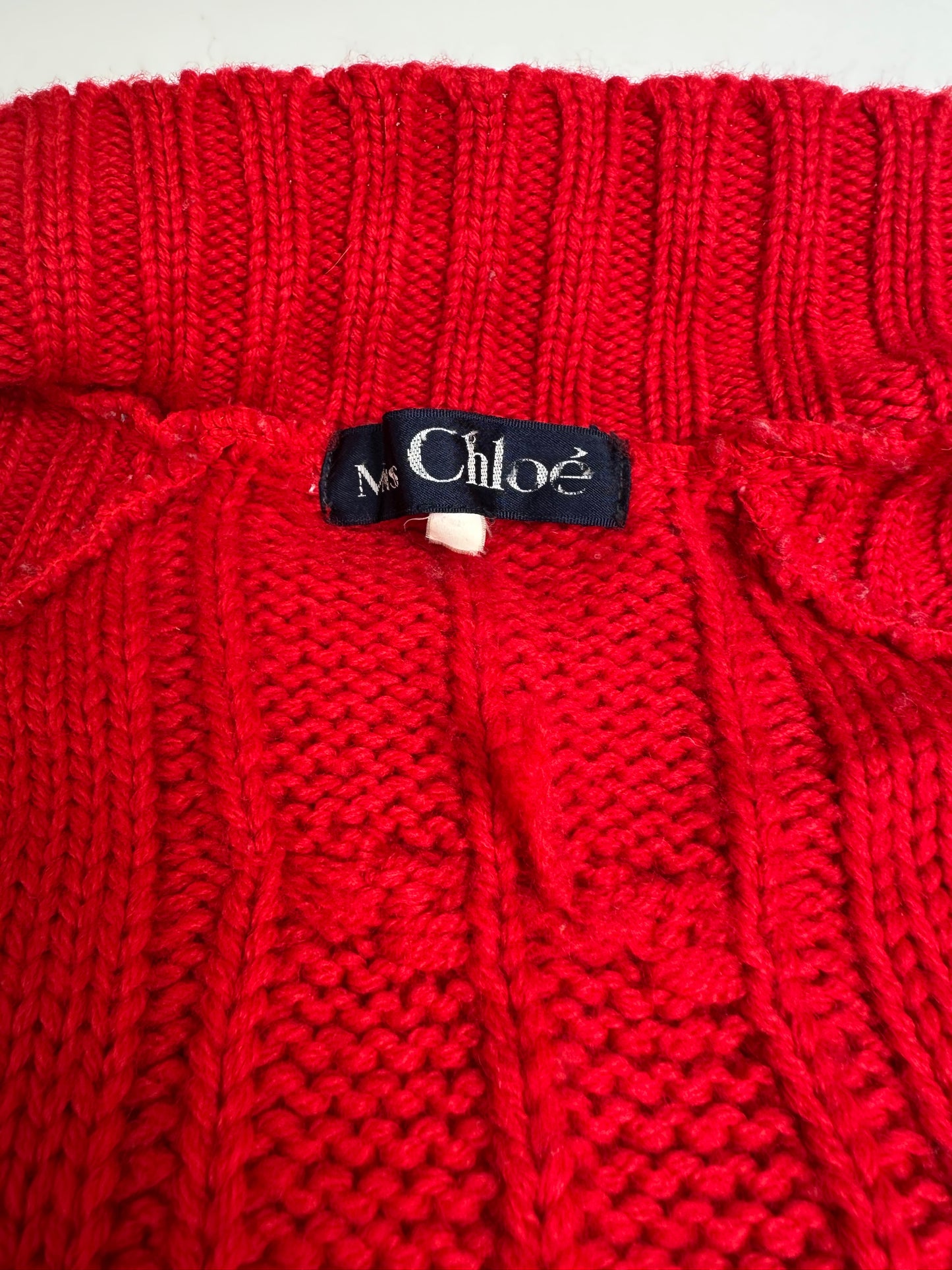 Vintage Chloe Wool Cardigan Dress Red Gold Buttons L