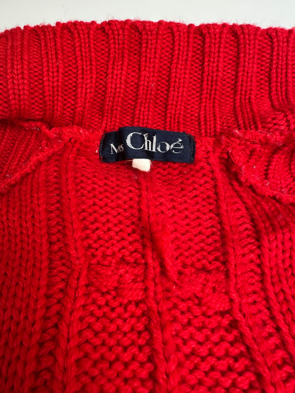 Vintage Chloe Wool Cardigan Dress Red Gold Buttons L