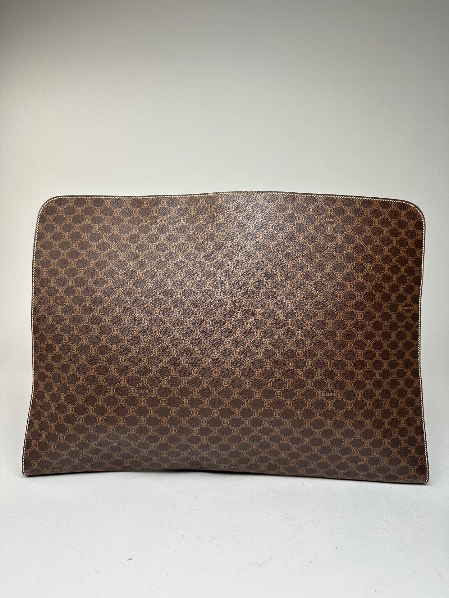 Vintage Celine Paris Triomphe Monogram Leather Clutch Brown