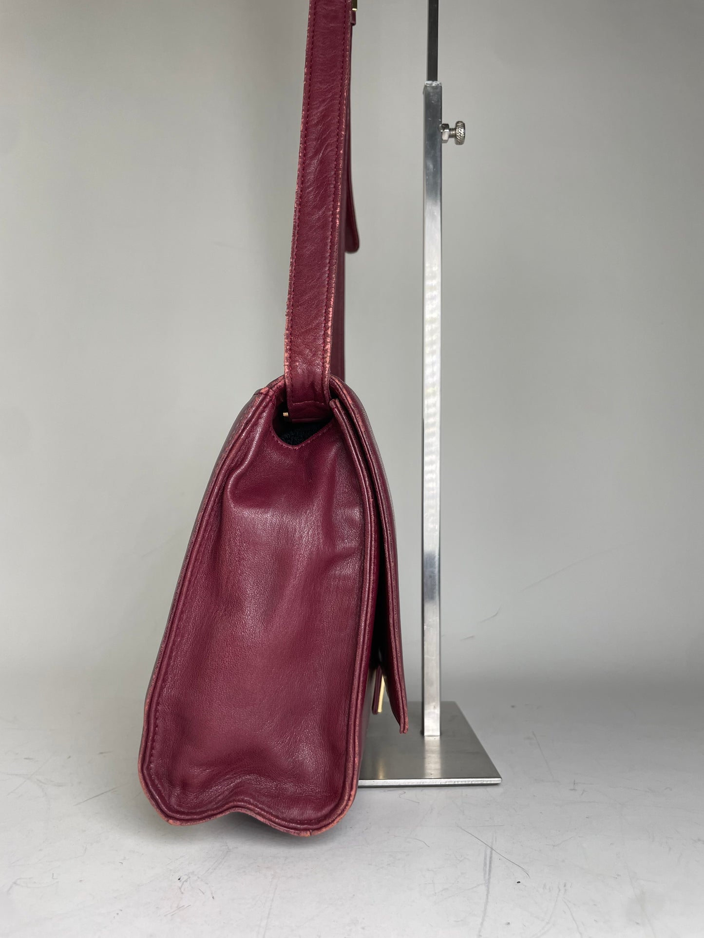 Vintage Givenchy Leather Shoulder Bag Burgundy Gold-tone c. 1998