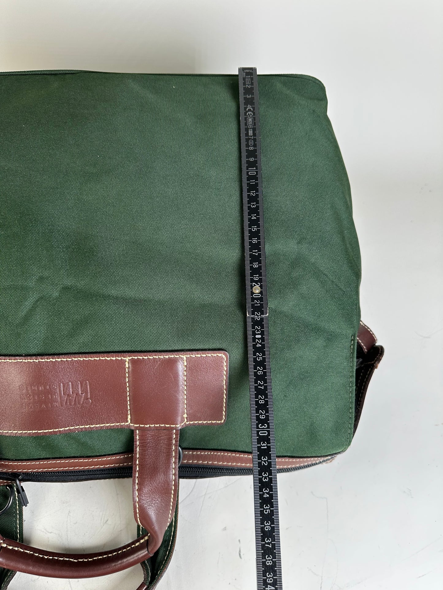 Vintage Issey Miyake Canvas Leather Trim Tote Dark Green Brown