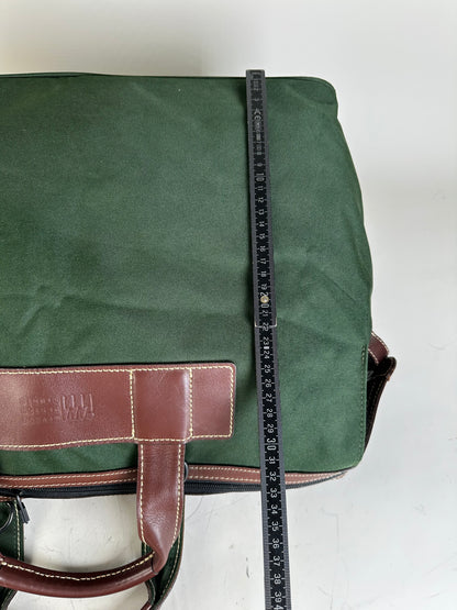 Vintage Issey Miyake Canvas Leather Trim Tote Dark Green Brown