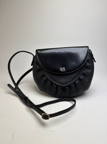 Vintage Givenchy Textured Leather Shoulder Bag Black Gold