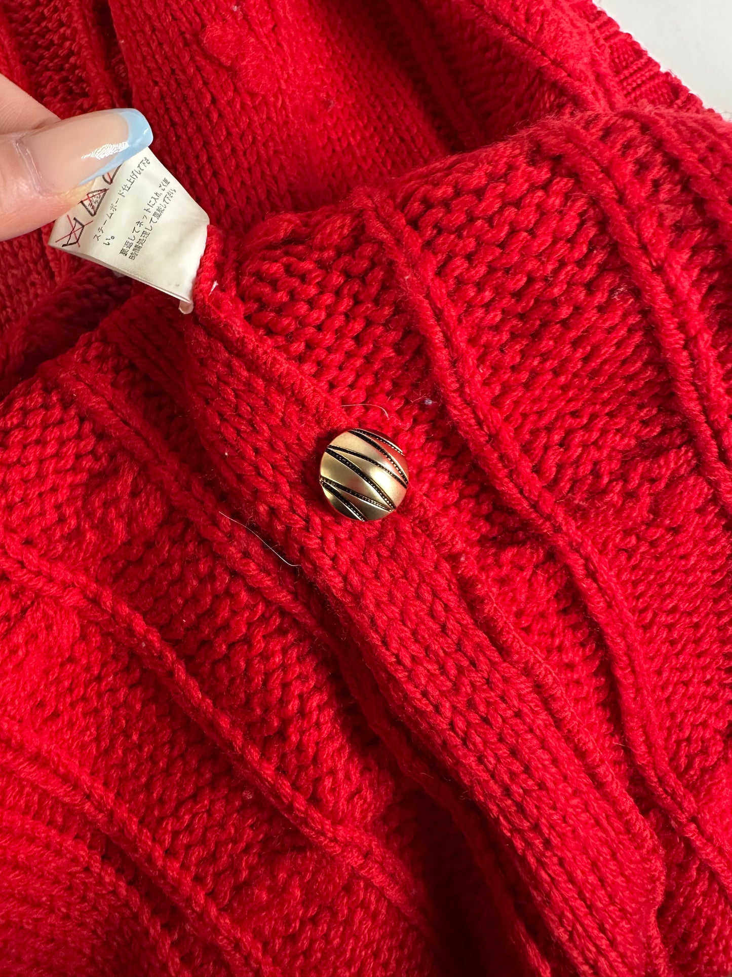 Vintage Chloe Wool Cardigan Dress Red Gold Buttons L