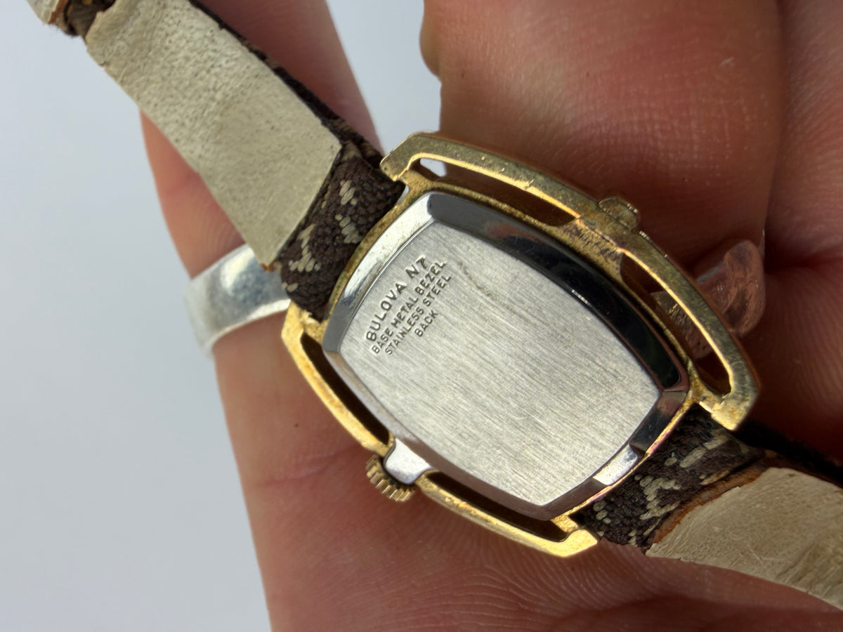 Vintage Dior Oblique Canvas Strap Watch c. Late 1970s Gold Brown