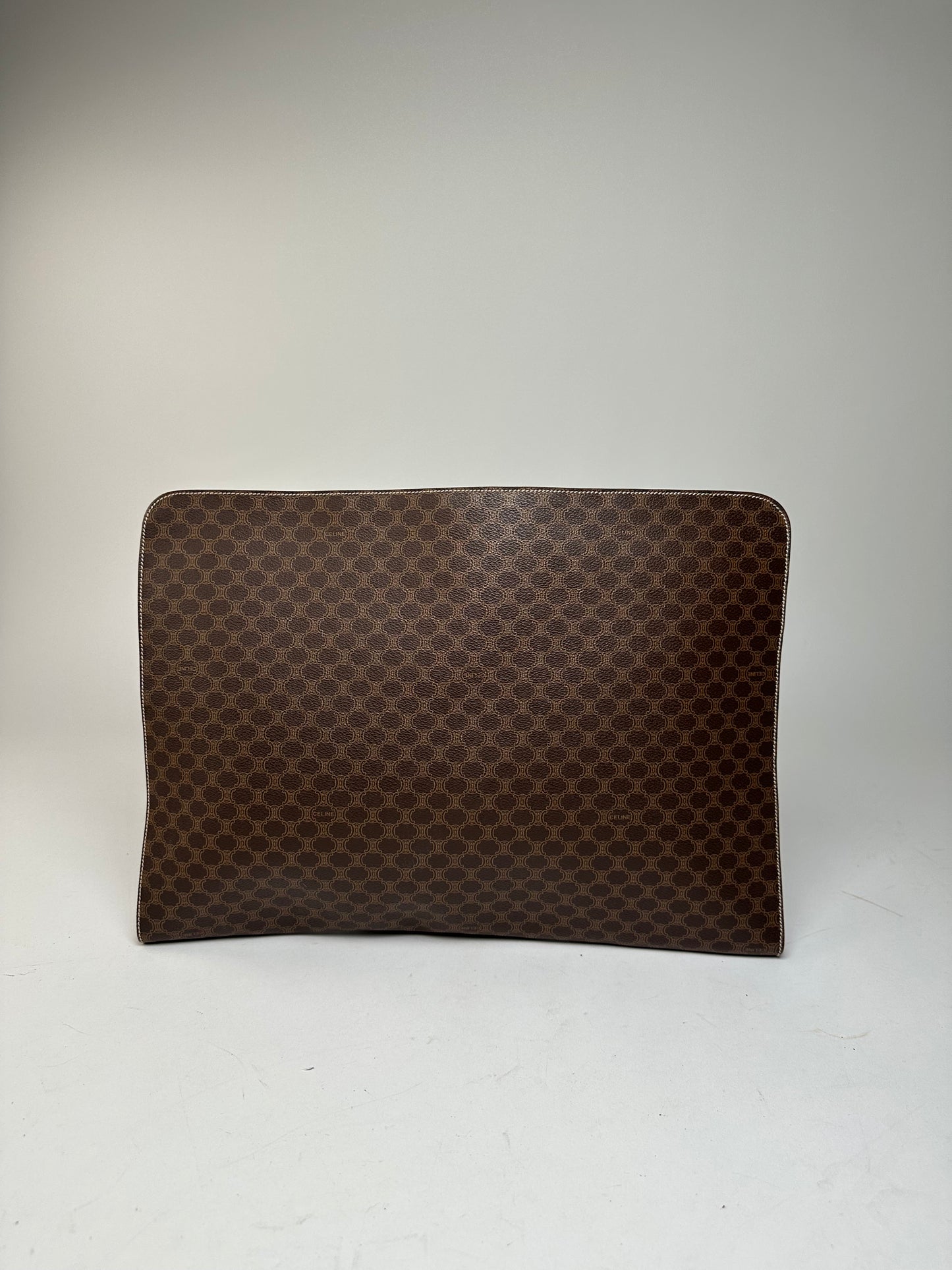 Vintage Celine Paris Triomphe Monogram Leather Clutch Brown