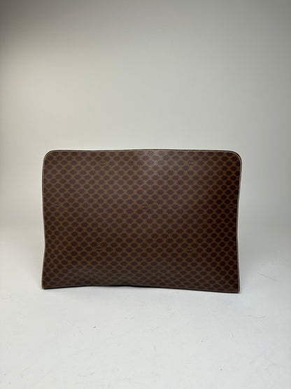 Vintage Celine Paris Triomphe Monogram Leather Clutch Brown