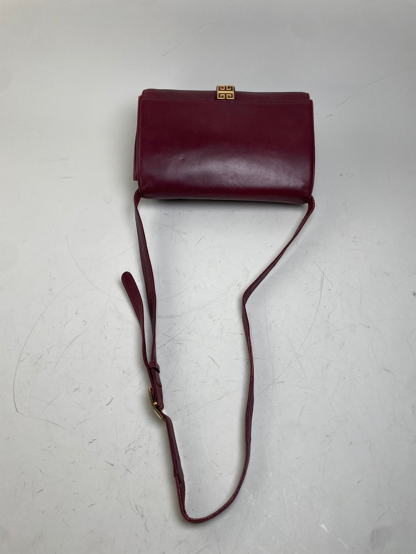 Vintage Givenchy Leather Shoulder Bag Burgundy Gold-tone c. 1998