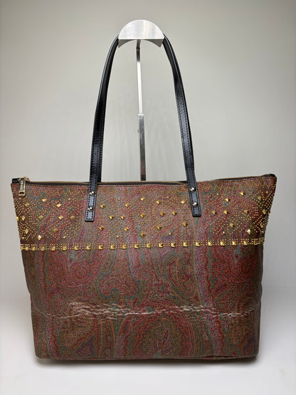 Vintage Etro Paisley Canvas Tote Red Green Gold