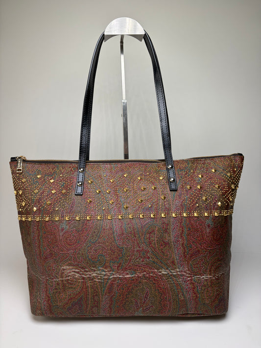 Vintage Etro Paisley Canvas Tote Red Green Gold