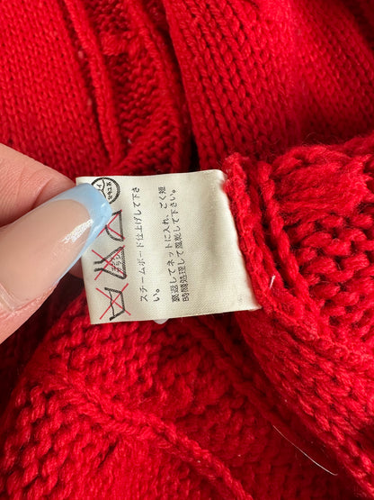 Vintage Chloe Wool Cardigan Dress Red Gold Buttons L