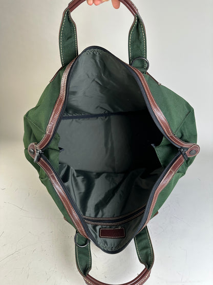Vintage Issey Miyake Canvas Leather Trim Tote Dark Green Brown