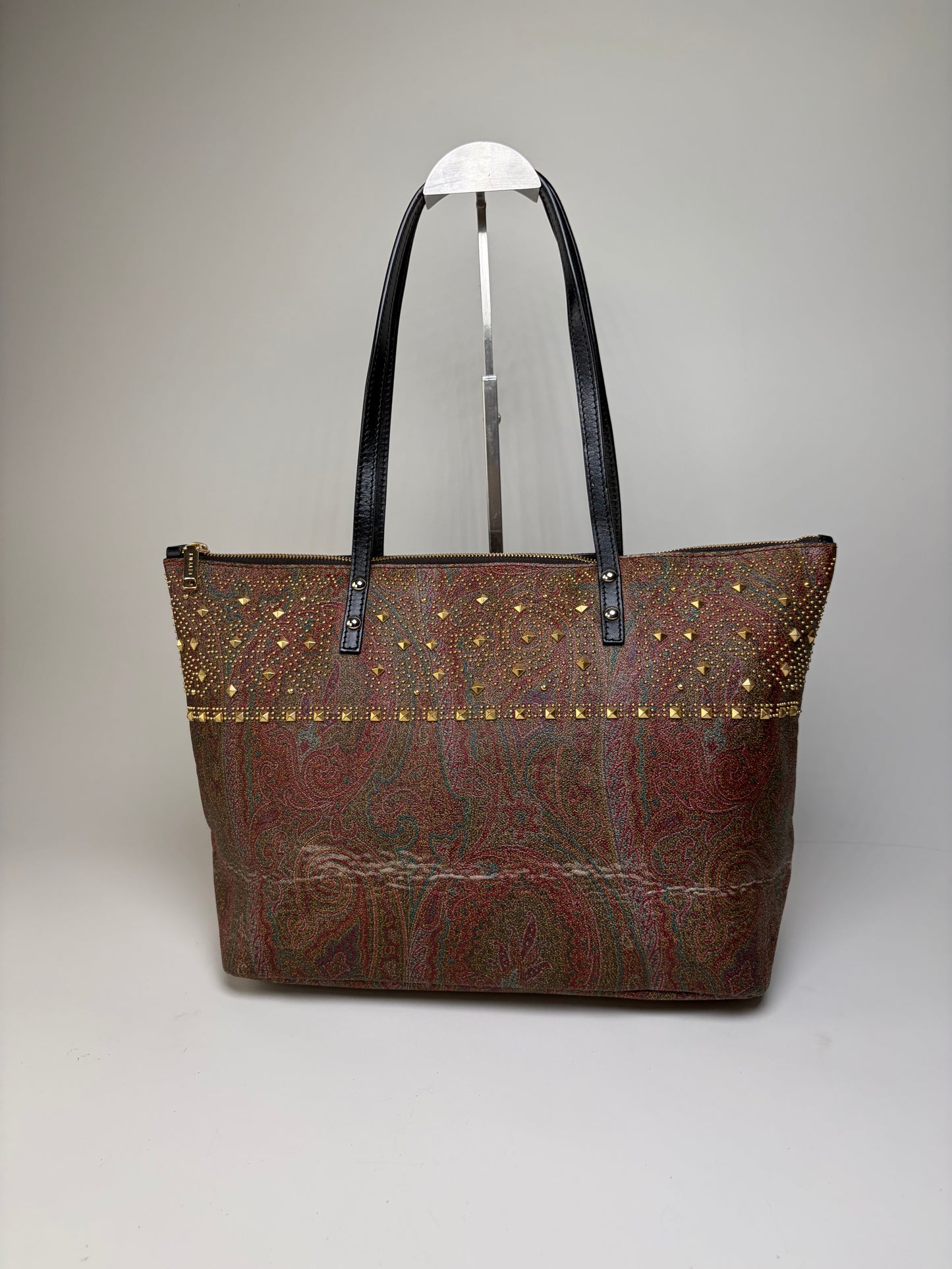 Vintage Etro Paisley Canvas Tote Red Green Gold