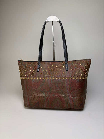 Vintage Etro Paisley Canvas Tote Red Green Gold