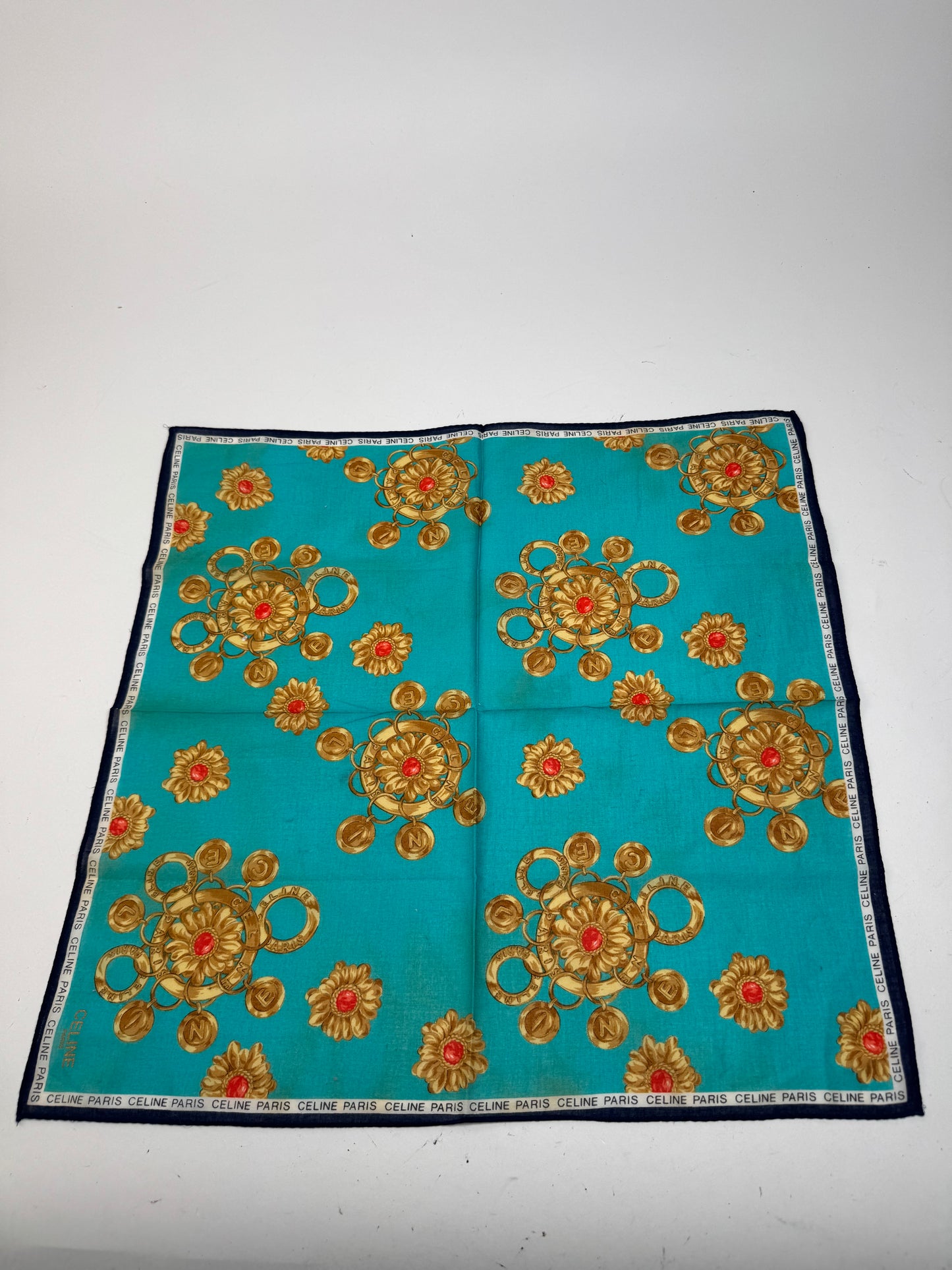 Vintage Celine Barocke Scarf turquiose Gold