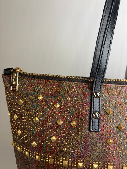 Vintage Etro Paisley Canvas Tote Red Green Gold