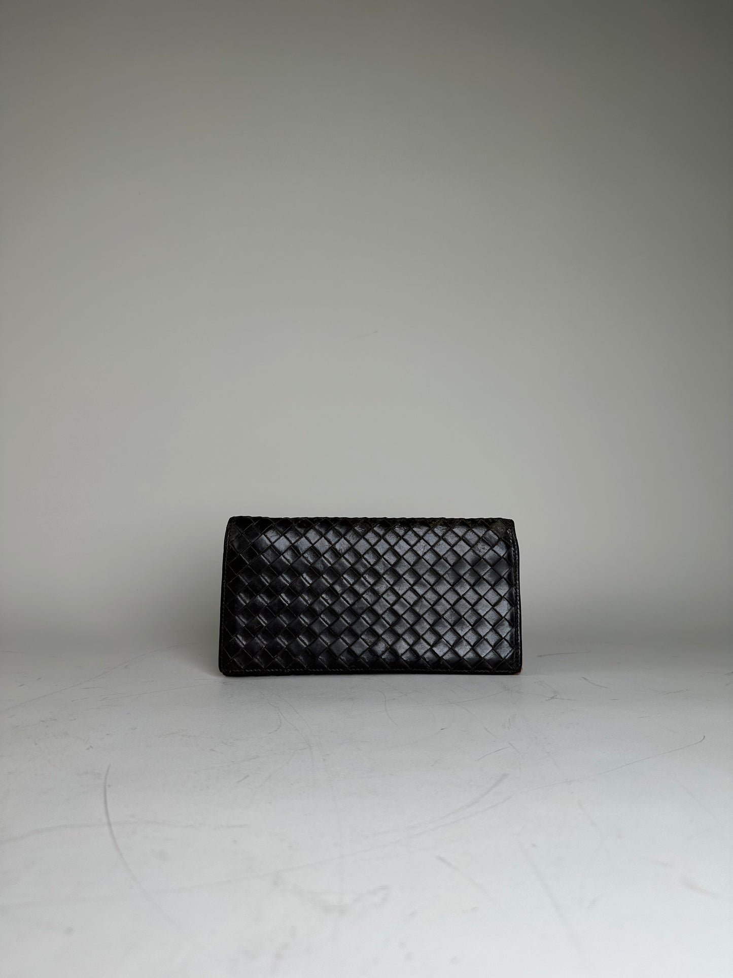 Vintage Bottega Veneta Woven Leather Wallet Black