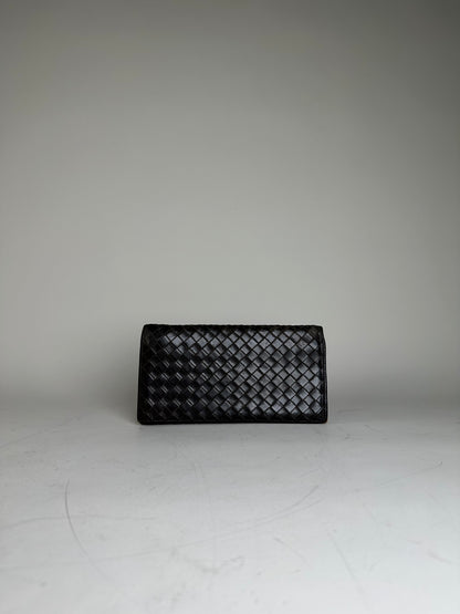 Vintage Bottega Veneta Woven Leather Wallet Black