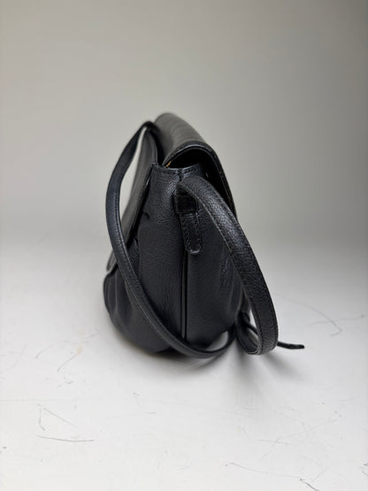 Vintage Givenchy Textured Leather Shoulder Bag Black Gold