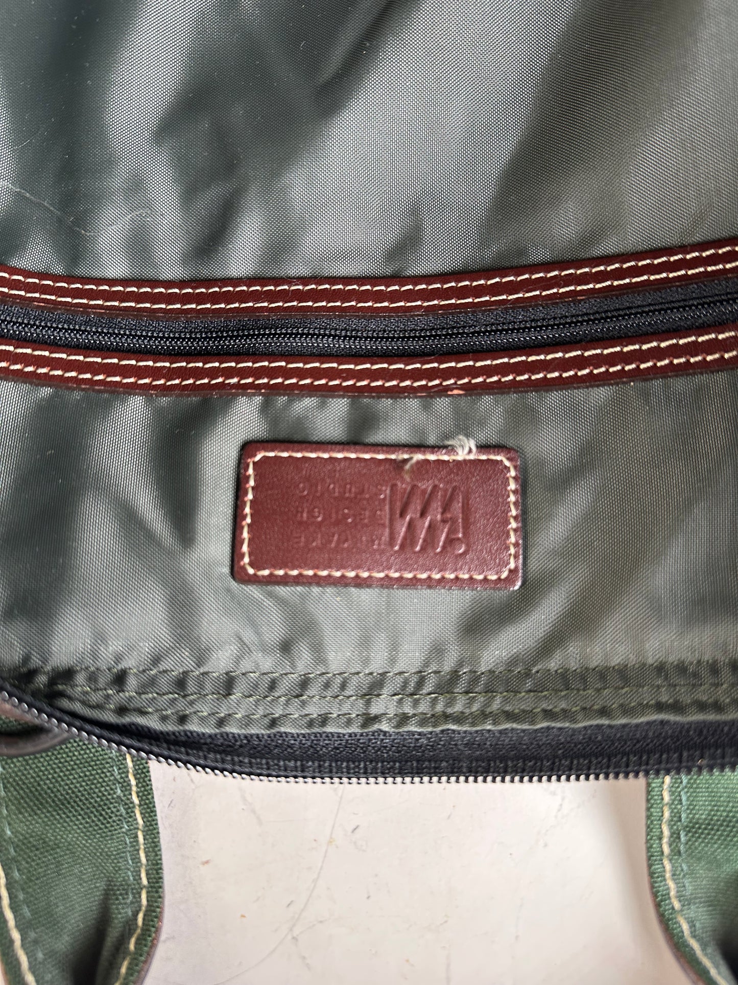 Vintage Issey Miyake Canvas Leather Trim Tote Dark Green Brown