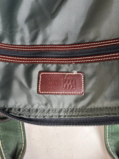 Vintage Issey Miyake Canvas Leather Trim Tote Dark Green Brown