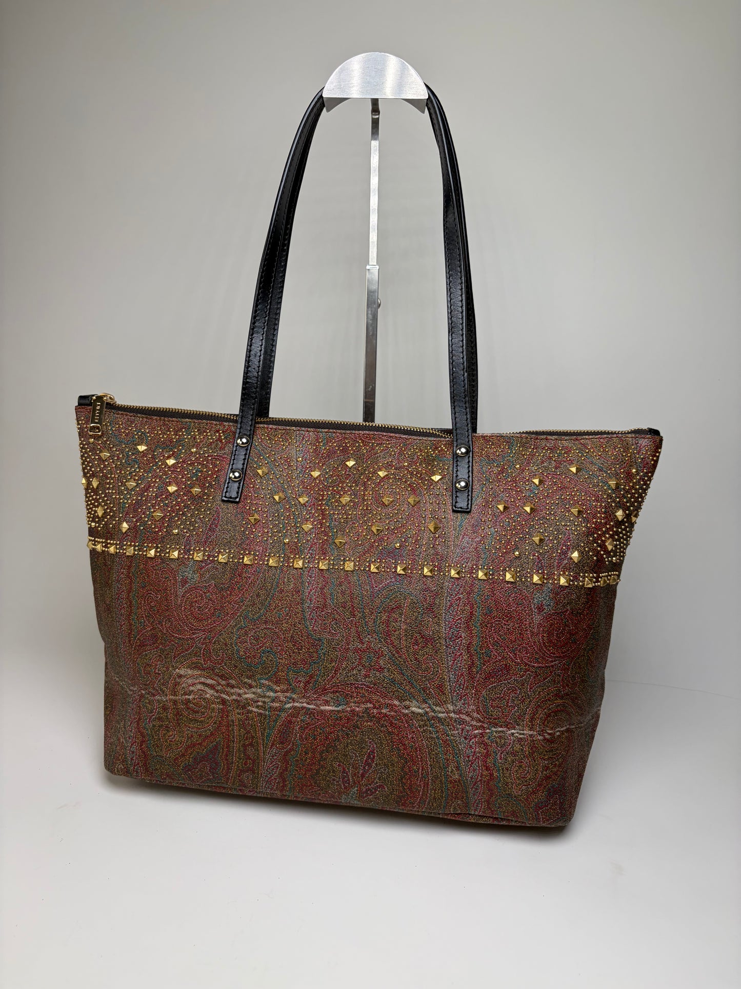 Vintage Etro Paisley Canvas Tote Red Green Gold