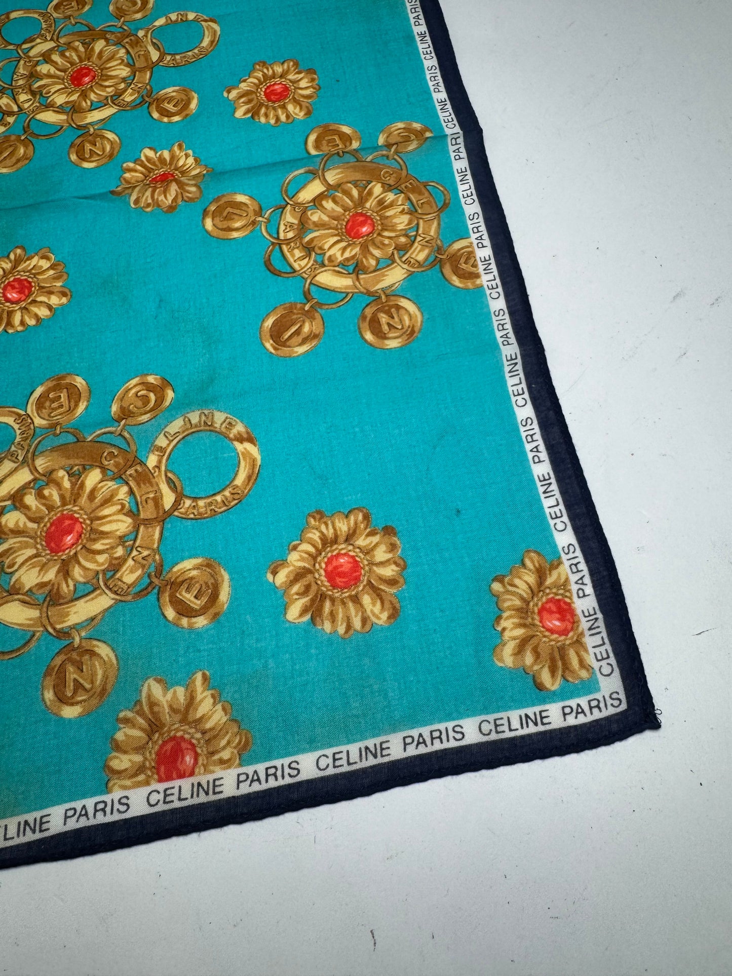 Vintage Celine Barocke Scarf turquiose Gold
